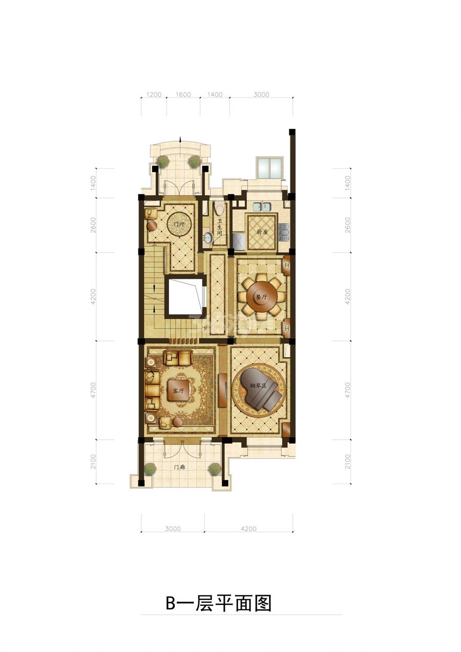 富春玫瑰园 林枫苑B户型一层230㎡